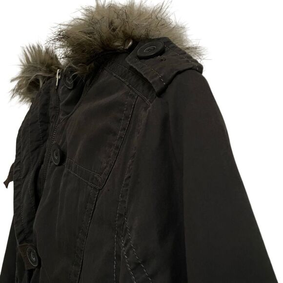 Aeropostale Y2K Utility Jacket Womens S Faux Fur Lined Hood Military Bomber Gray - Picture 8 of 13